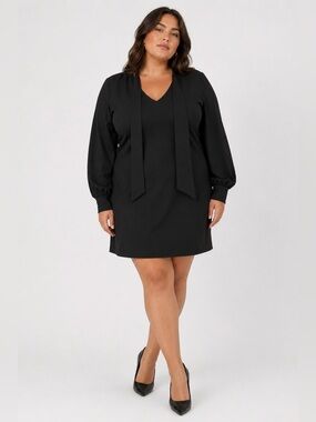Eloquii Black Tie-Neck Shift Dress